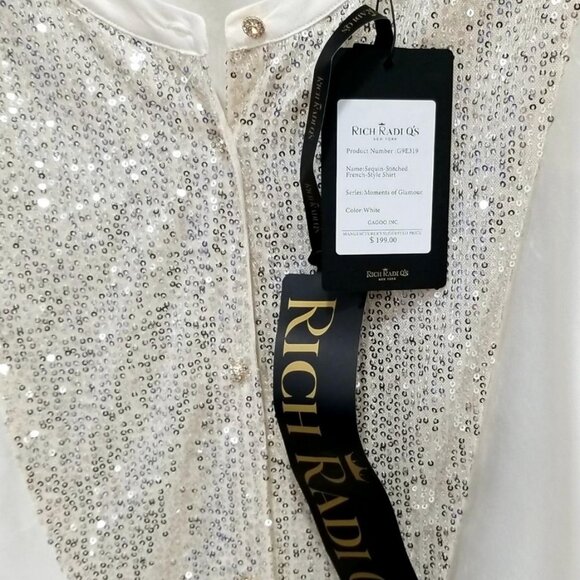 Rich Radi Q Sequin-Stitched French-Style Beige Shirt Size 2XL - Picture 7 of 12